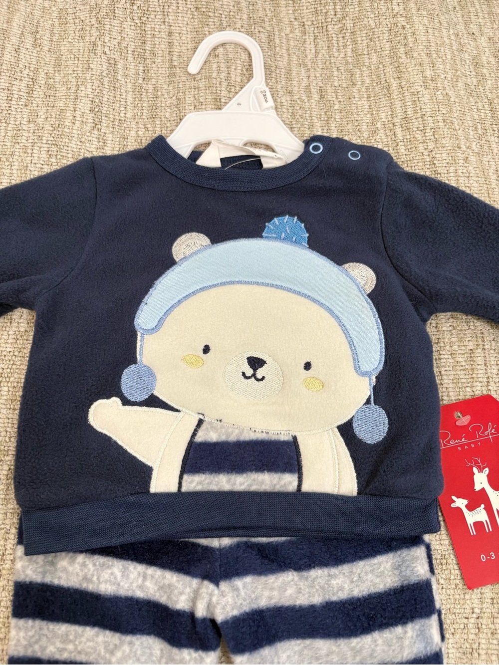 Navy Baby Polar Bear Fleece Top with Light Blue Hat